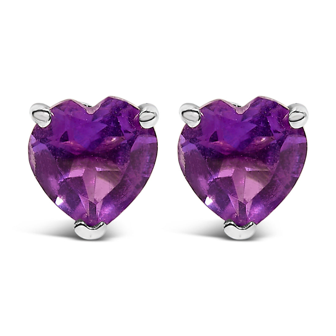 14K White Gold 5MM Heart Cut Purple Amethyst Solitaire Stud Earrings by Bids.com