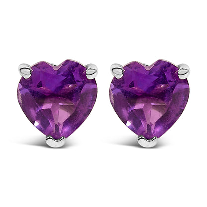 14K White Gold 5MM Heart Cut Purple Amethyst Solitaire Stud Earrings by Bids.com
