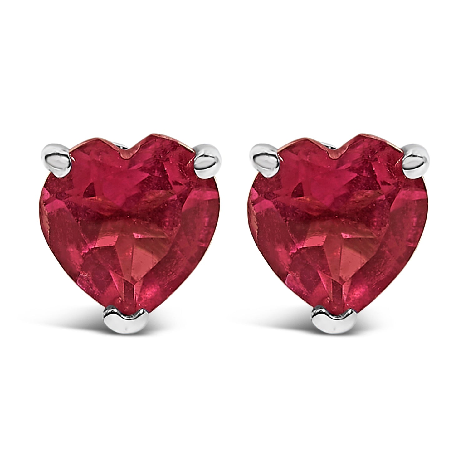 14K White Gold 5MM Heart Cut Purple Amethyst Solitaire Stud Earrings by Bids.com