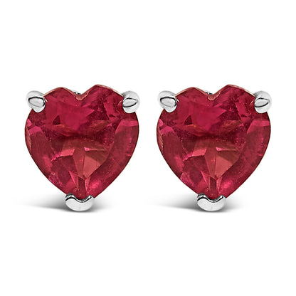 14K White Gold 5MM Heart Cut Purple Amethyst Solitaire Stud Earrings by Bids.com