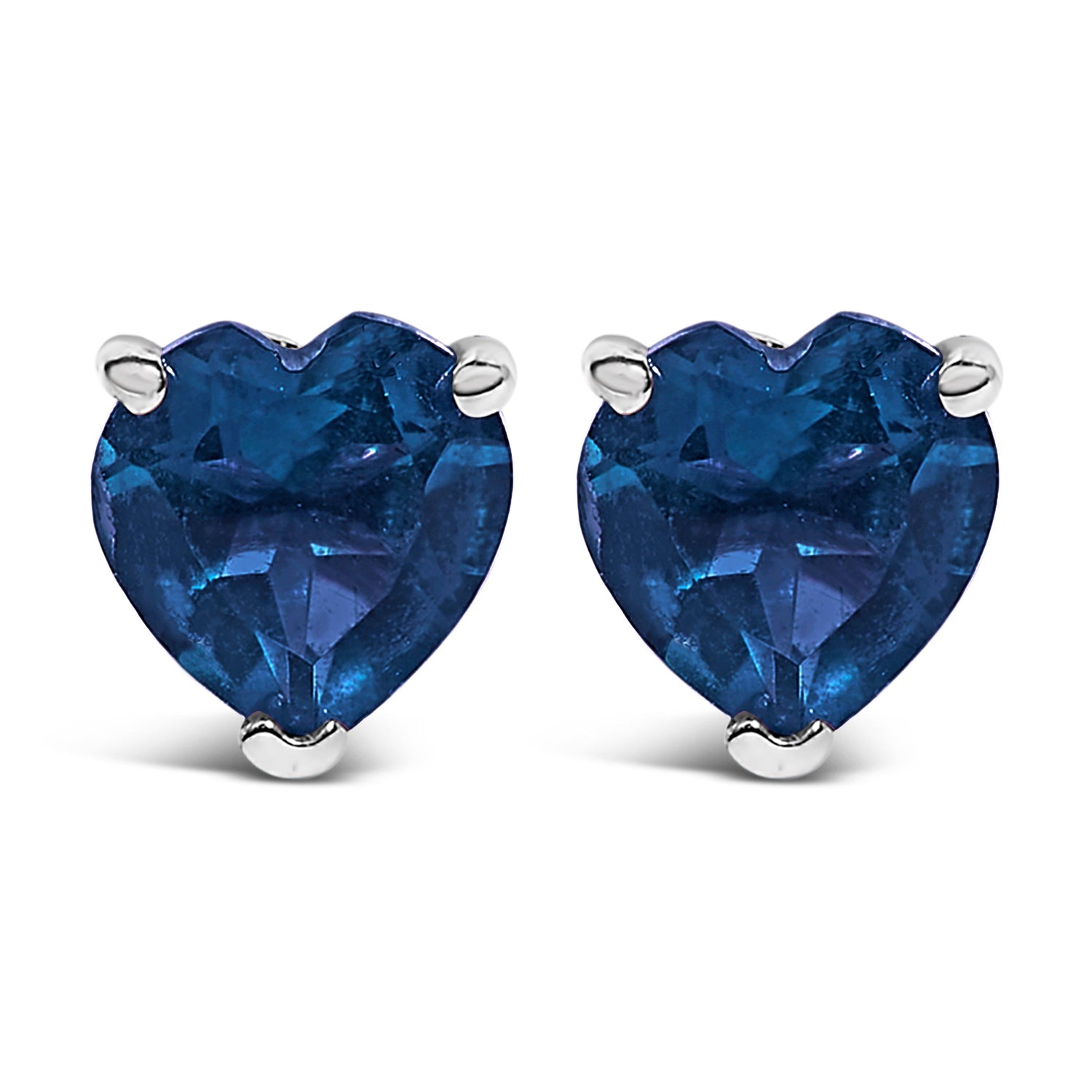 14K White Gold 5MM Heart Cut Purple Amethyst Solitaire Stud Earrings by Bids.com
