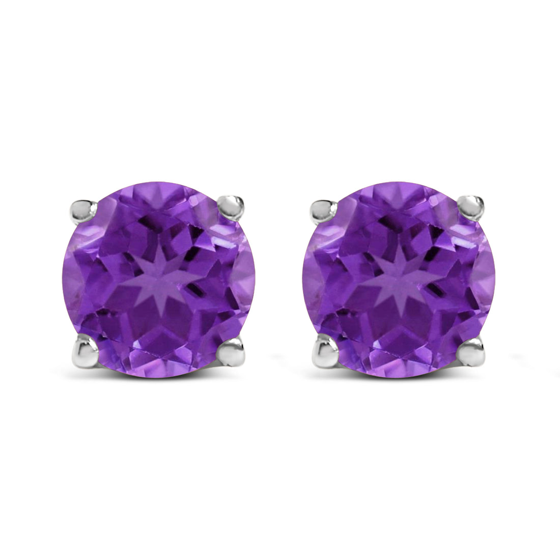 14K White Gold 5X5MM Round Purple Amethyst Solitaire Stud Earrings by Bids.com