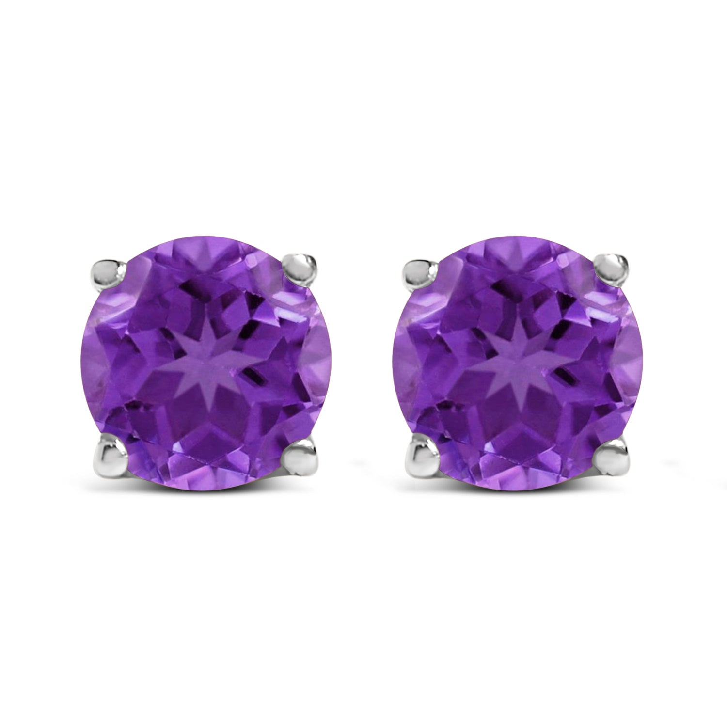 14K White Gold 5X5MM Round Purple Amethyst Solitaire Stud Earrings by Bids.com