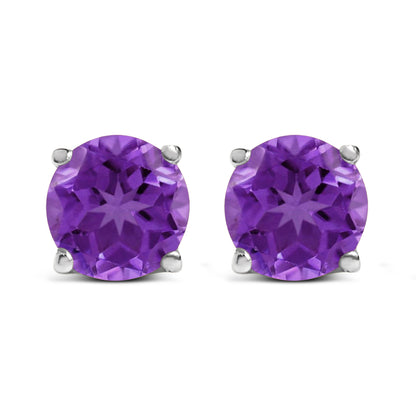14K White Gold 5X5MM Round Purple Amethyst Solitaire Stud Earrings by Bids.com