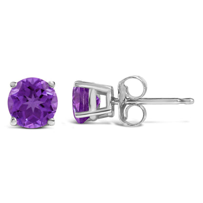 14K White Gold 5X5MM Round Purple Amethyst Solitaire Stud Earrings by Bids.com