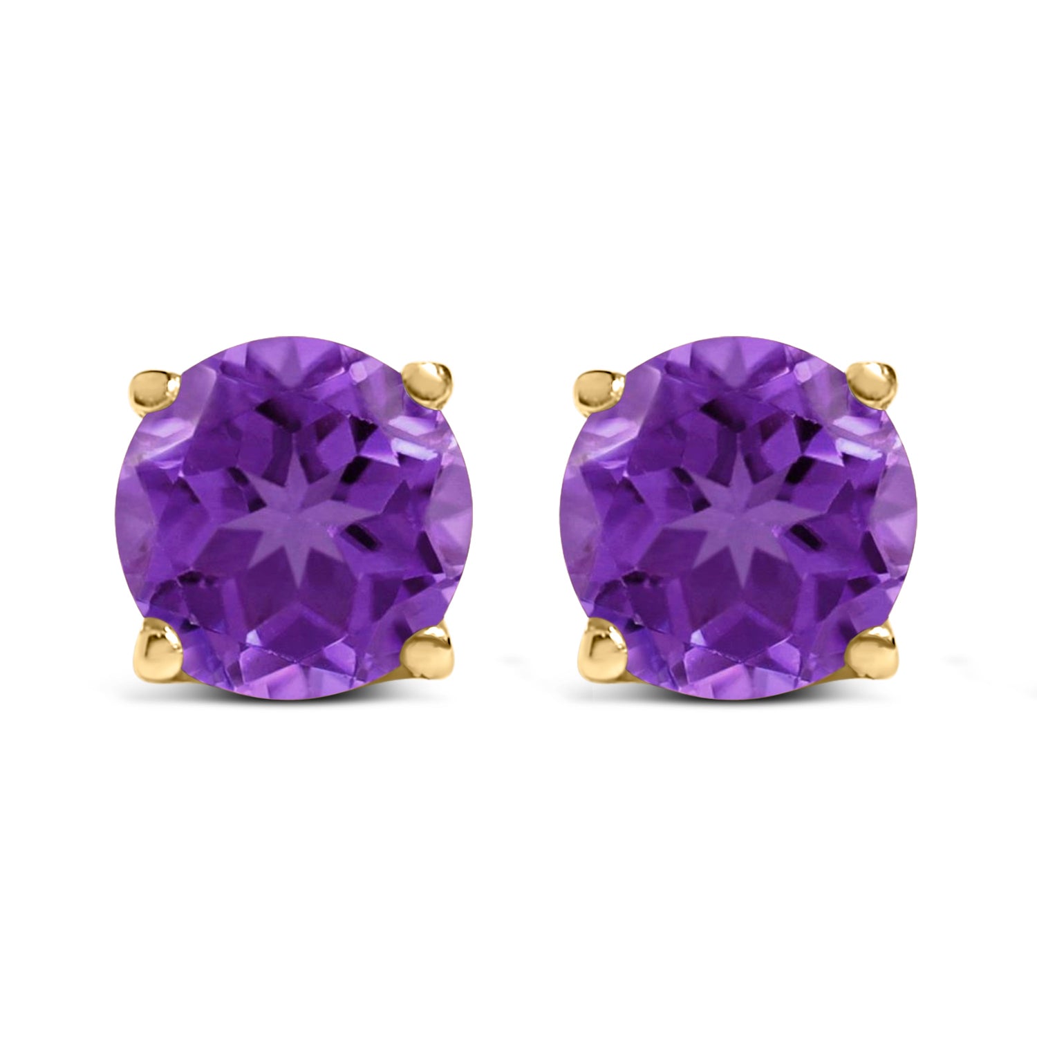 14K White Gold 5X5MM Round Purple Amethyst Solitaire Stud Earrings by Bids.com