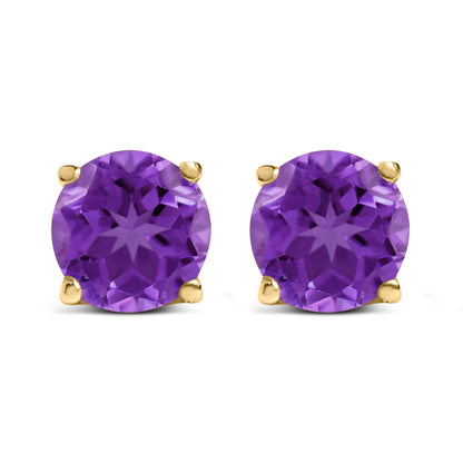 14K White Gold 5X5MM Round Purple Amethyst Solitaire Stud Earrings by Bids.com