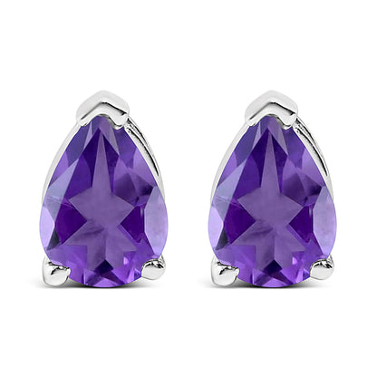 14K White Gold 6x4MM Pear Shaped Purple Amethyst Solitaire Stud Earrings by Bids.com
