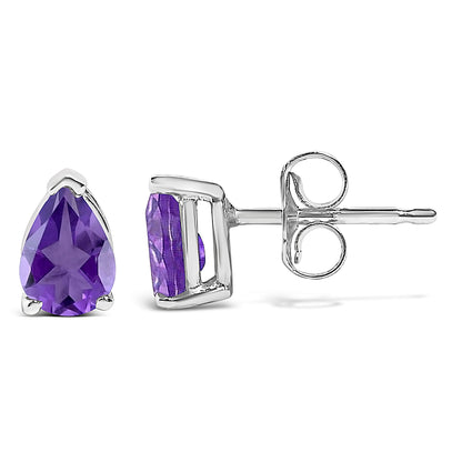 14K White Gold 6x4MM Pear Shaped Purple Amethyst Solitaire Stud Earrings by Bids.com