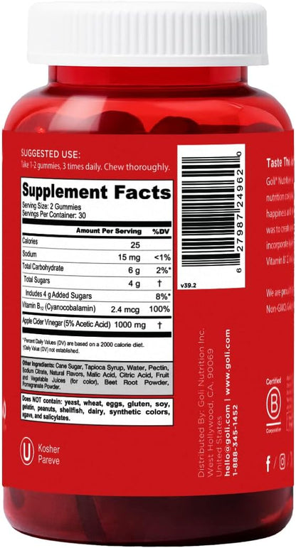 Goli Apple Cider Vinegar Vegan Gummies – 3 Pack (180 Gummies Total) by Top Vita Shop