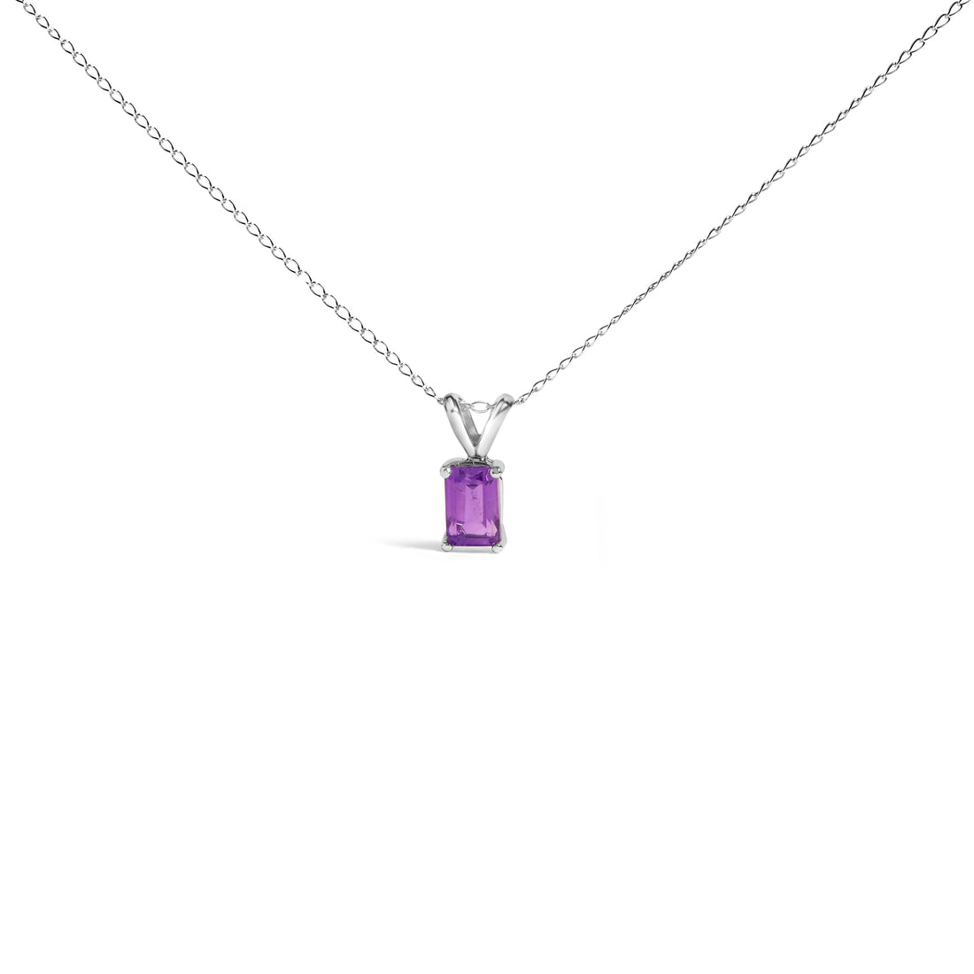 14K White Gold 6x4MM Emerald Cut Purple Amethyst Solitaire Pendant Necklace by Bids.com