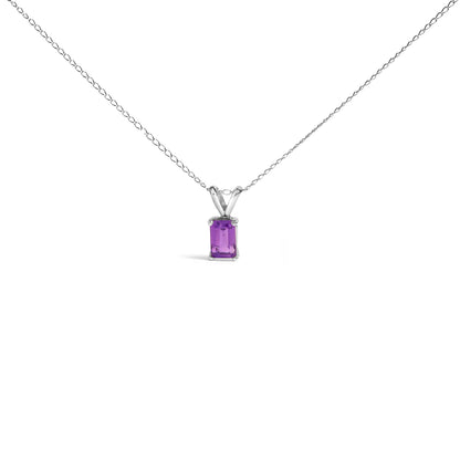 14K White Gold 6x4MM Emerald Cut Purple Amethyst Solitaire Pendant Necklace by Bids.com