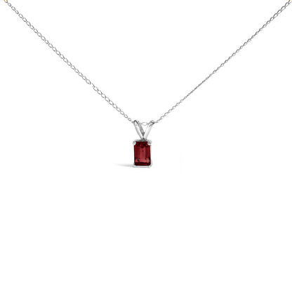 14K White Gold 6x4MM Emerald Cut Purple Amethyst Solitaire Pendant Necklace by Bids.com