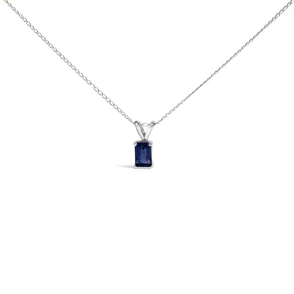 14K White Gold 6x4MM Emerald Cut Purple Amethyst Solitaire Pendant Necklace by Bids.com