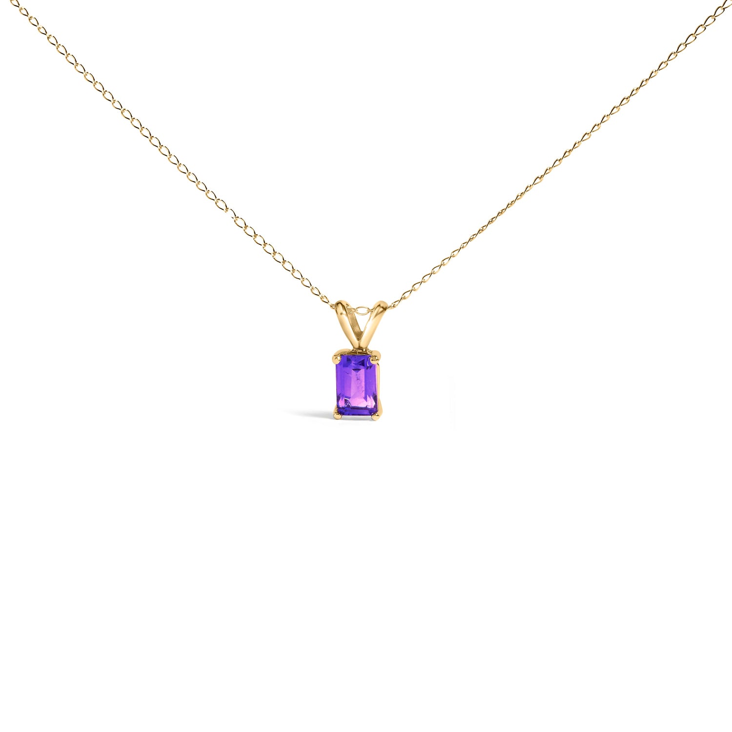 14K White Gold 6x4MM Emerald Cut Purple Amethyst Solitaire Pendant Necklace by Bids.com