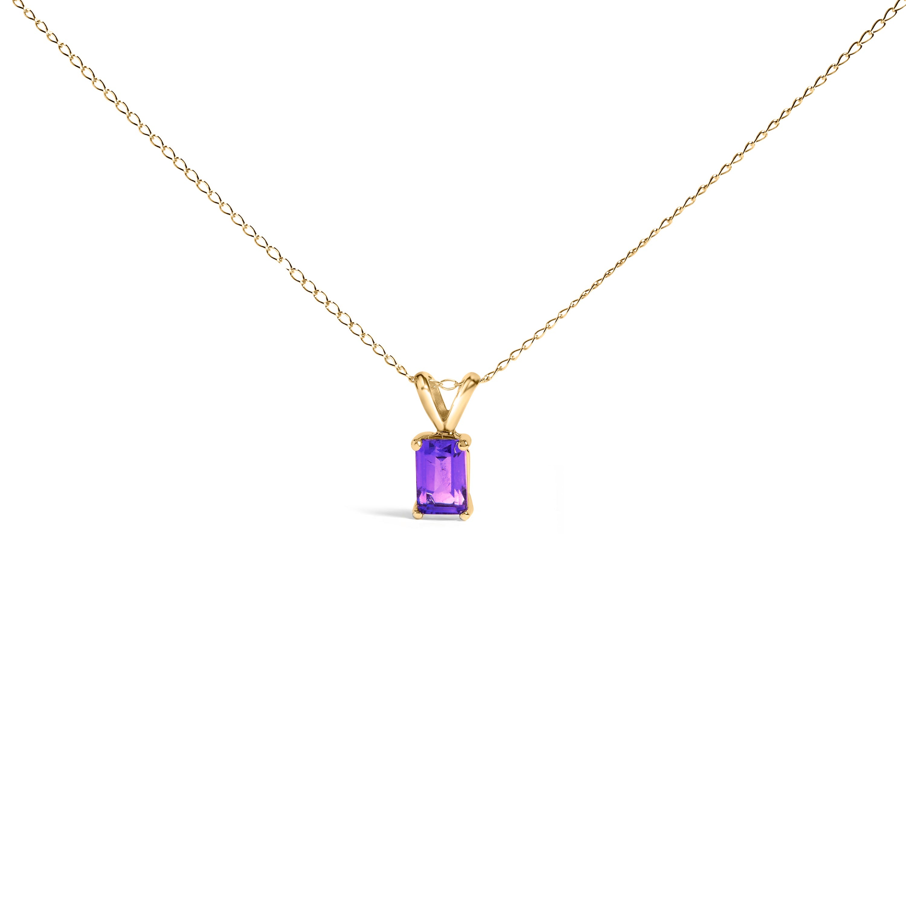 14K White Gold 6x4MM Emerald Cut Purple Amethyst Solitaire Pendant Necklace by Bids.com