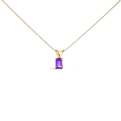 14K White Gold 6x4MM Emerald Cut Purple Amethyst Solitaire Pendant Necklace by Bids.com