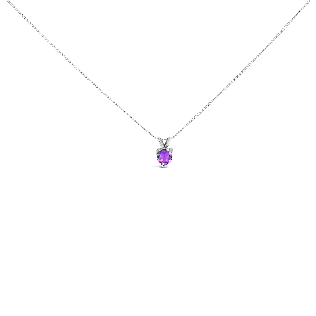14K White Gold 5X5 MM Heart Shaped Purple Amethyst Solitaire Pendant Necklace by Bids.com
