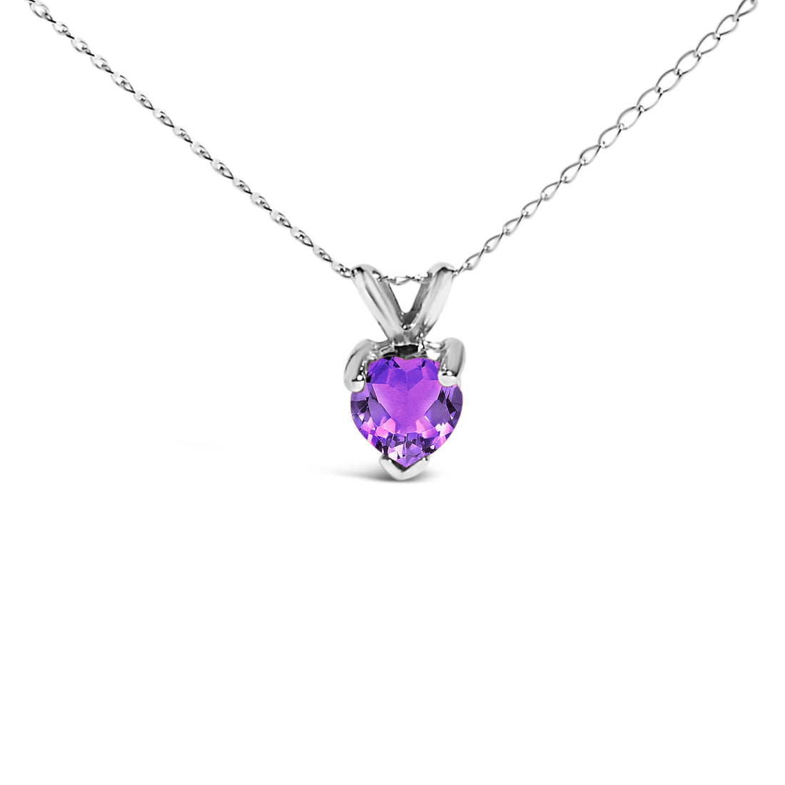 14K White Gold 5X5 MM Heart Shaped Purple Amethyst Solitaire Pendant Necklace by Bids.com