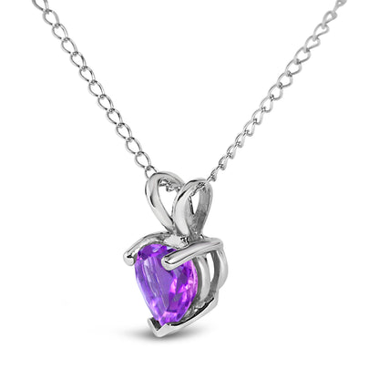 14K White Gold 5X5 MM Heart Shaped Purple Amethyst Solitaire Pendant Necklace by Bids.com