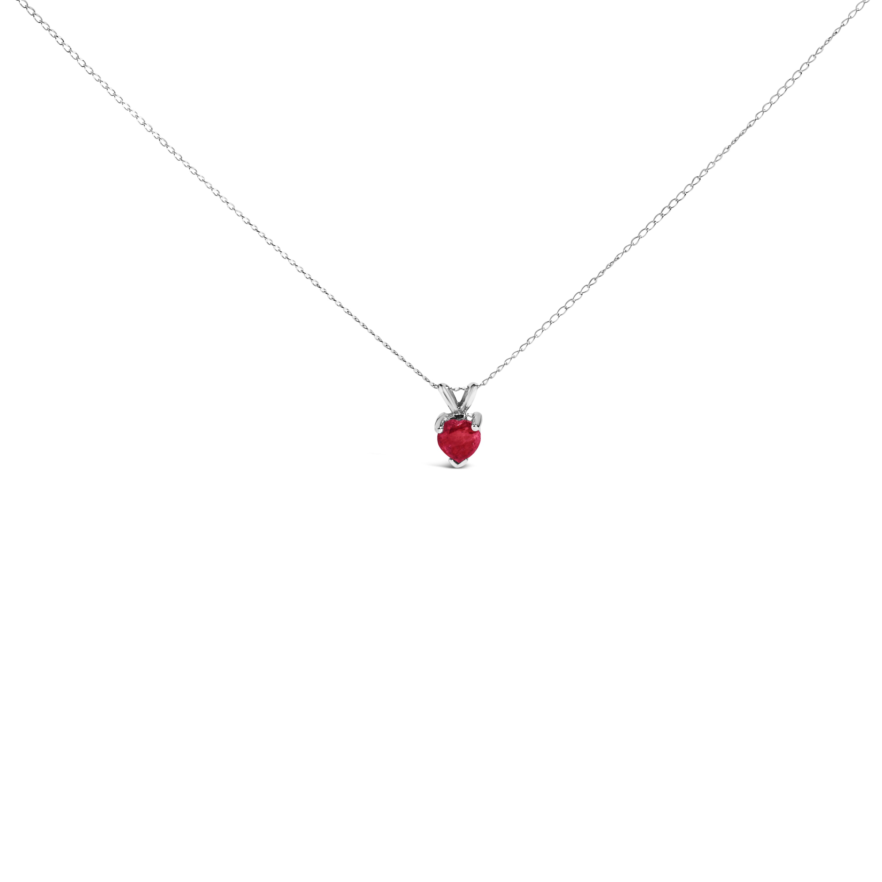14K White Gold 5X5 MM Heart Shaped Purple Amethyst Solitaire Pendant Necklace by Bids.com