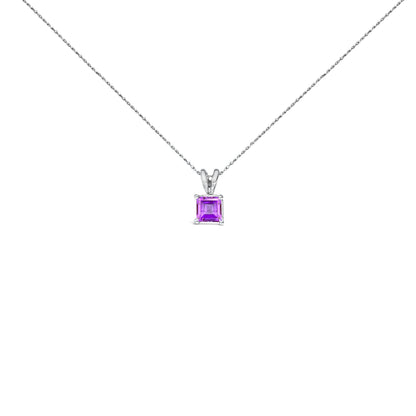 14K White Gold 5x5 MM Square Shaped Purple Amethyst Solitaire Pendant Necklace by Bids.com