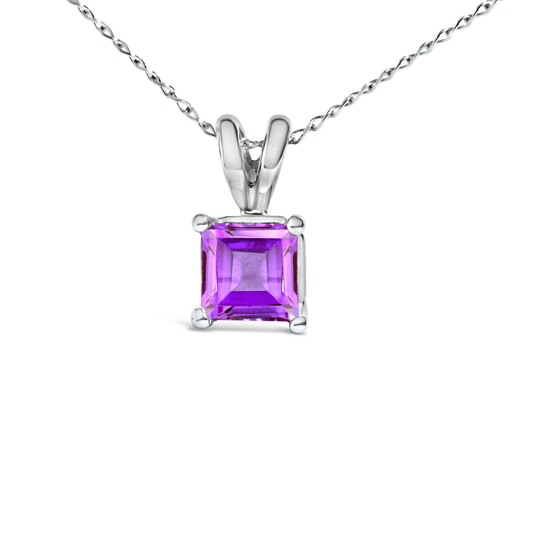 14K White Gold 5x5 MM Square Shaped Purple Amethyst Solitaire Pendant Necklace by Bids.com