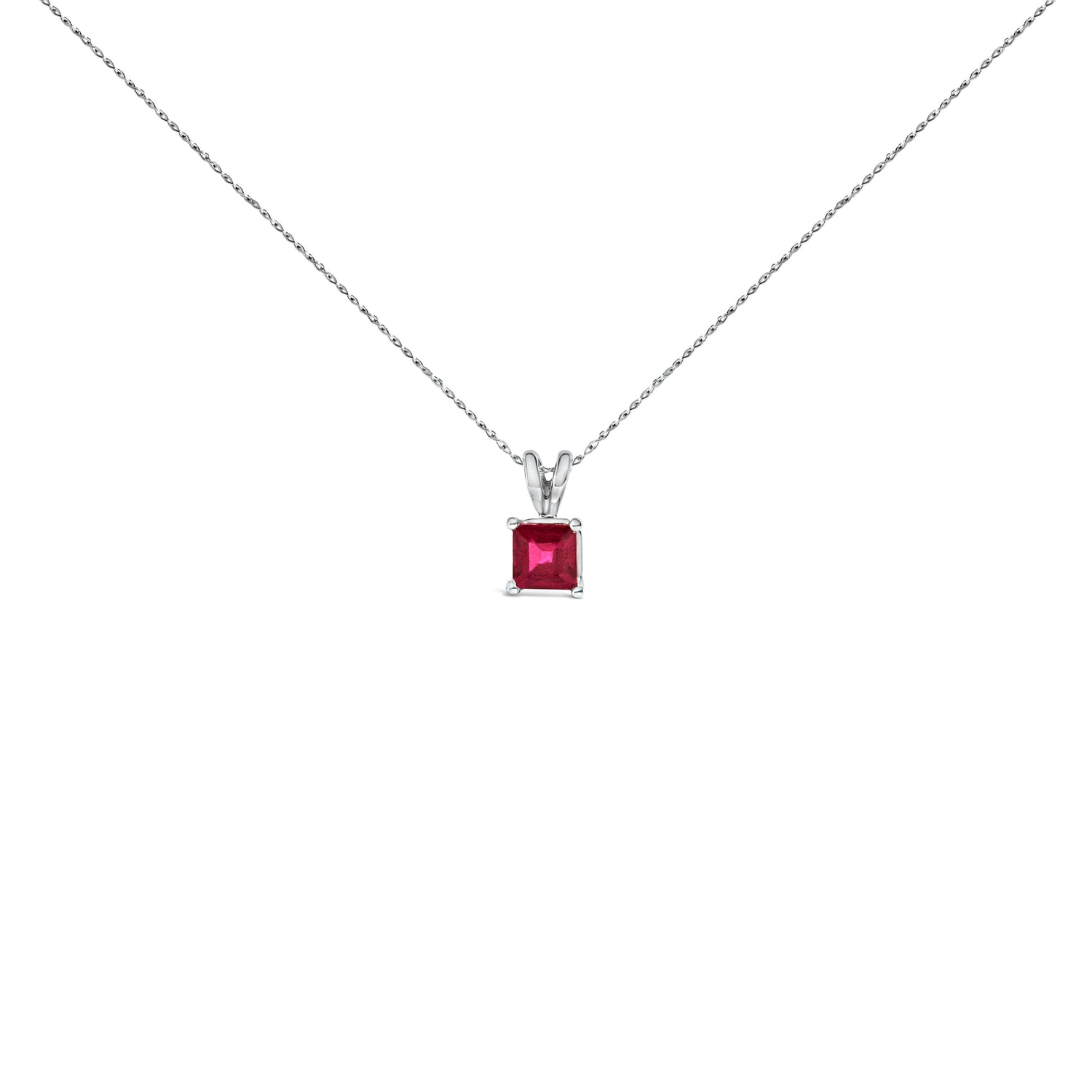 14K White Gold 5x5 MM Square Shaped Purple Amethyst Solitaire Pendant Necklace by Bids.com