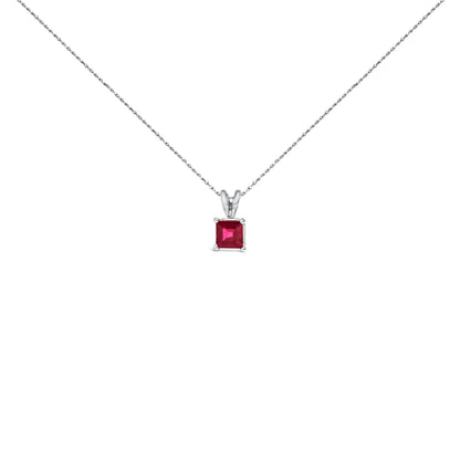 14K White Gold 5x5 MM Square Shaped Purple Amethyst Solitaire Pendant Necklace by Bids.com