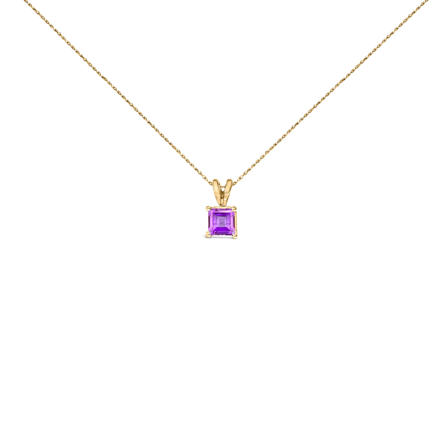 14K White Gold 5x5 MM Square Shaped Purple Amethyst Solitaire Pendant Necklace by Bids.com