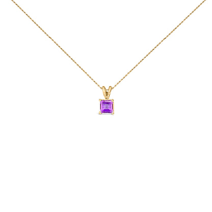 14K White Gold 5x5 MM Square Shaped Purple Amethyst Solitaire Pendant Necklace by Bids.com