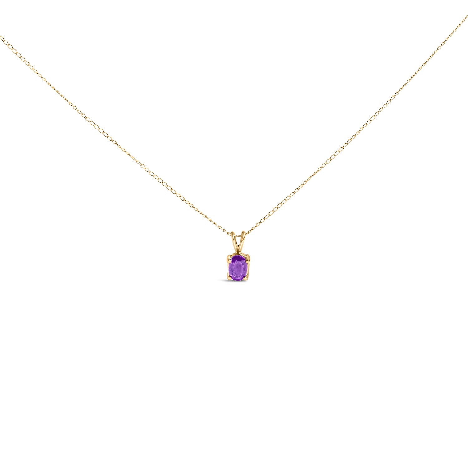 14K White Gold 6x4MM Oval Shaped Purple Amethyst Solitaire Pendant Necklace by Bids.com