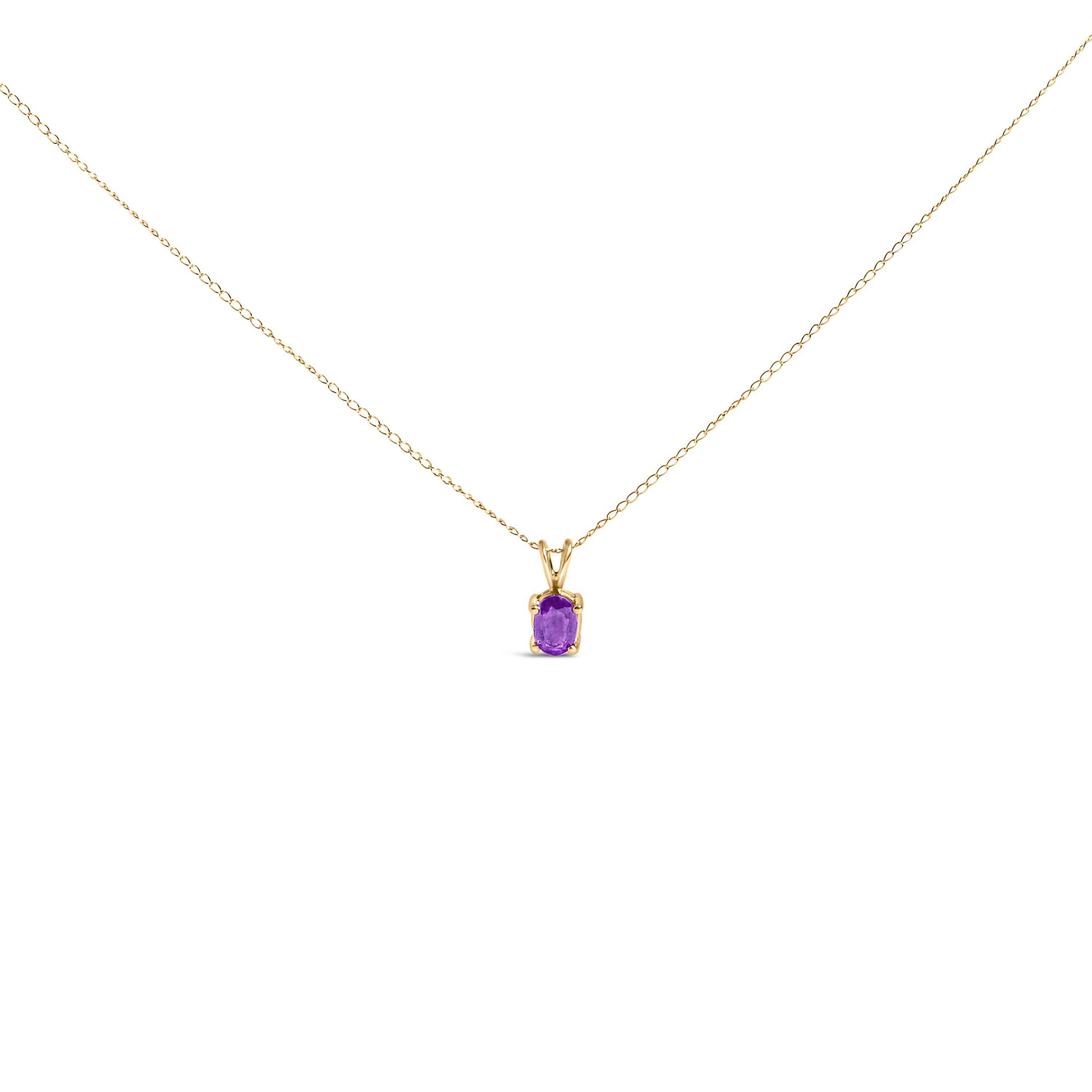 14K White Gold 6x4MM Oval Shaped Purple Amethyst Solitaire Pendant Necklace by Bids.com