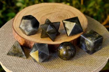 7 pcs Labradorite Platonic Solids Sacred Geometric Set, Crystal Geometry Set  DestGlow