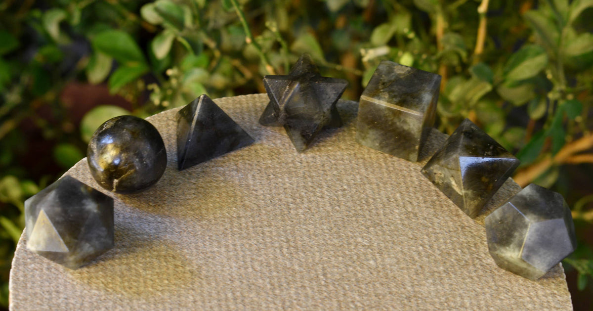 7 pcs Labradorite Platonic Solids Sacred Geometric Set, Crystal Geometry Set  DestGlow