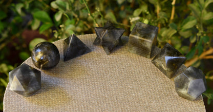 7 pcs Labradorite Platonic Solids Sacred Geometric Set, Crystal Geometry Set  DestGlow
