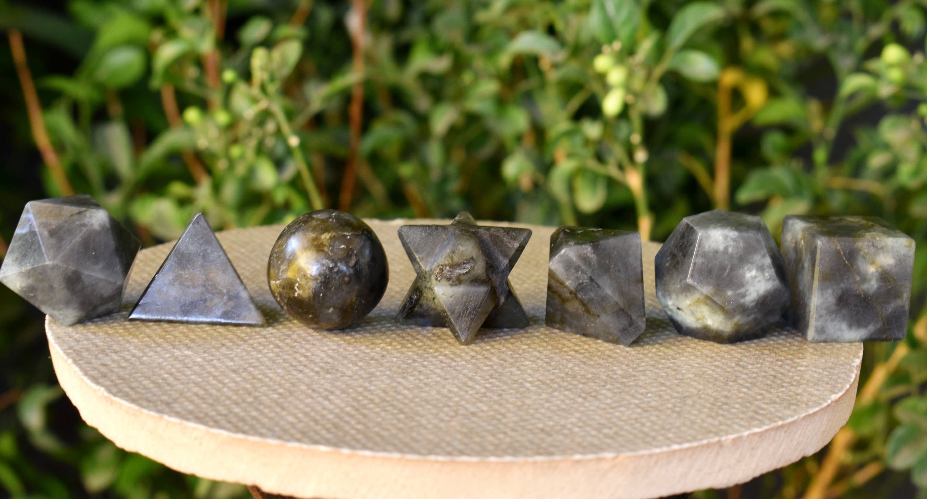 7 pcs Labradorite Platonic Solids Sacred Geometric Set, Crystal Geometry Set  DestGlow