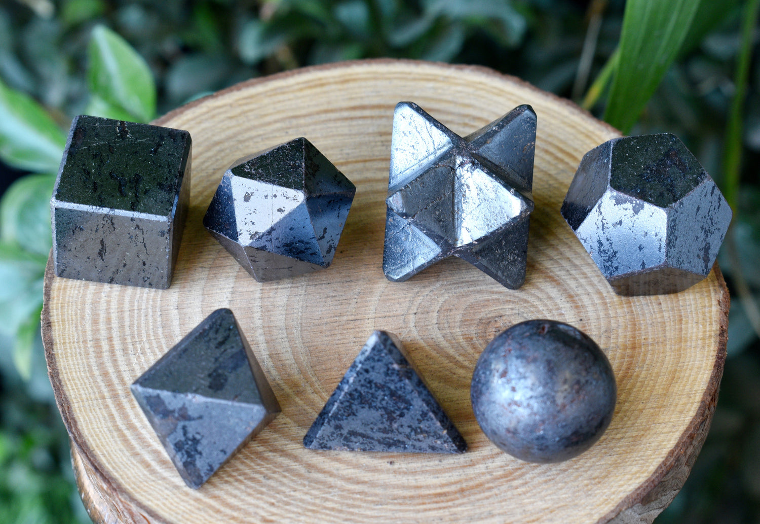 7 pcs Hematite Platonic Solids Sacred Geometric Set, Crystal Geometry Set