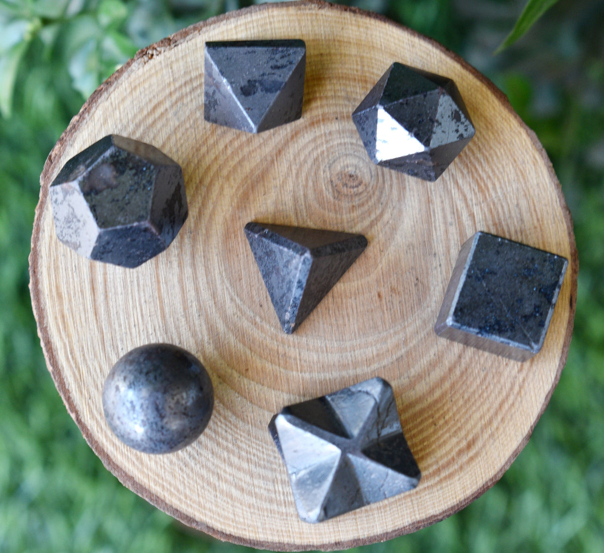 7 pcs Hematite Platonic Solids Sacred Geometric Set, Crystal Geometry Set  DestGlow