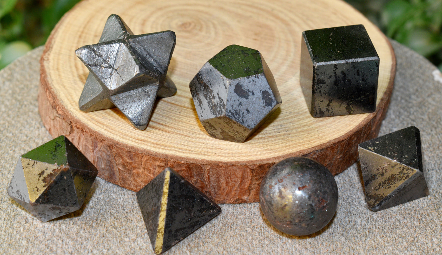 7 pcs Hematite Platonic Solids Sacred Geometric Set, Crystal Geometry Set