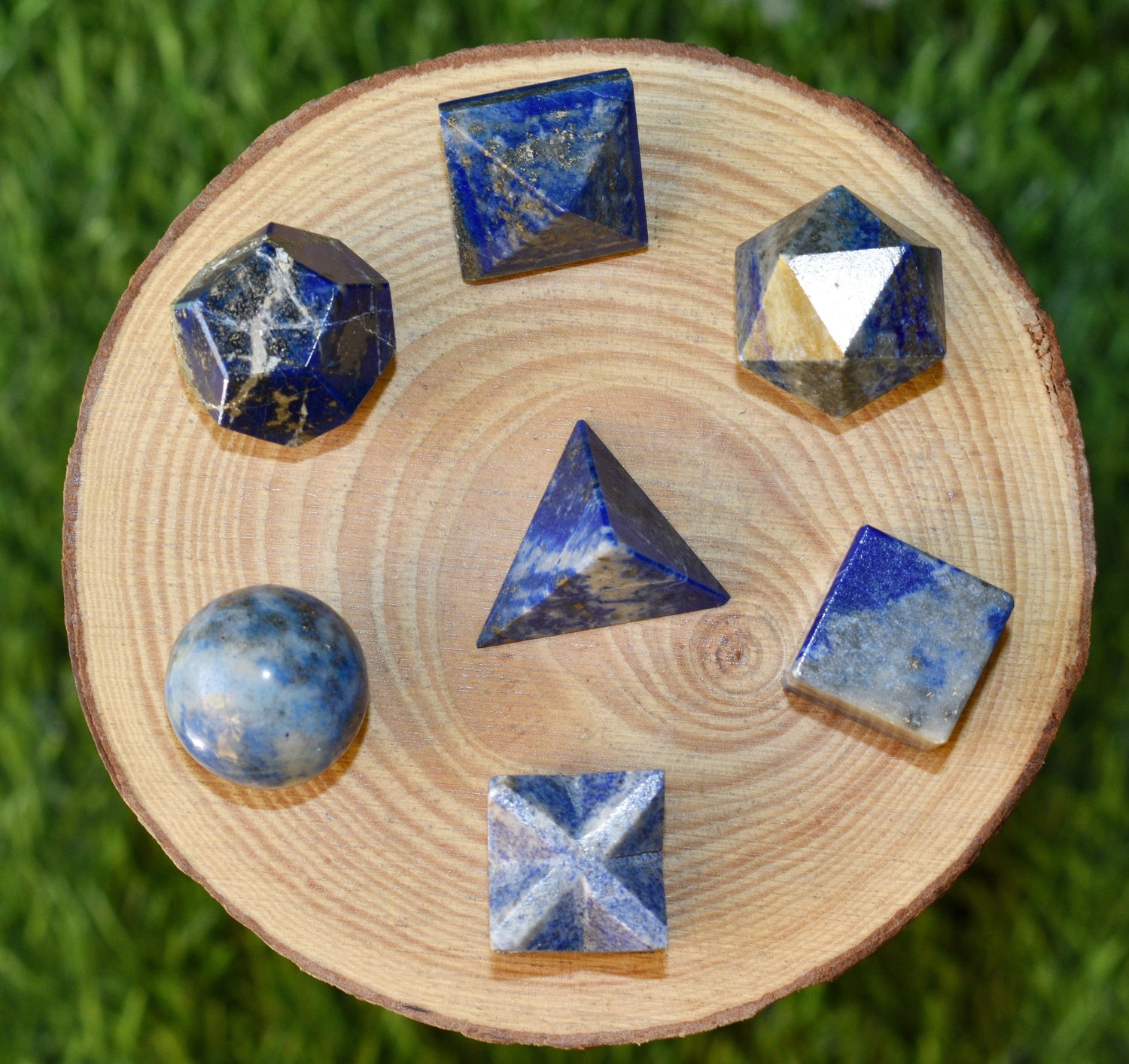 7 pcs Lapis Lazuli Platonic Solids Sacred Geometric Set, Crystal Geometry Set  DestGlow