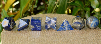 7 pcs Lapis Lazuli Platonic Solids Sacred Geometric Set, Crystal Geometry Set  DestGlow