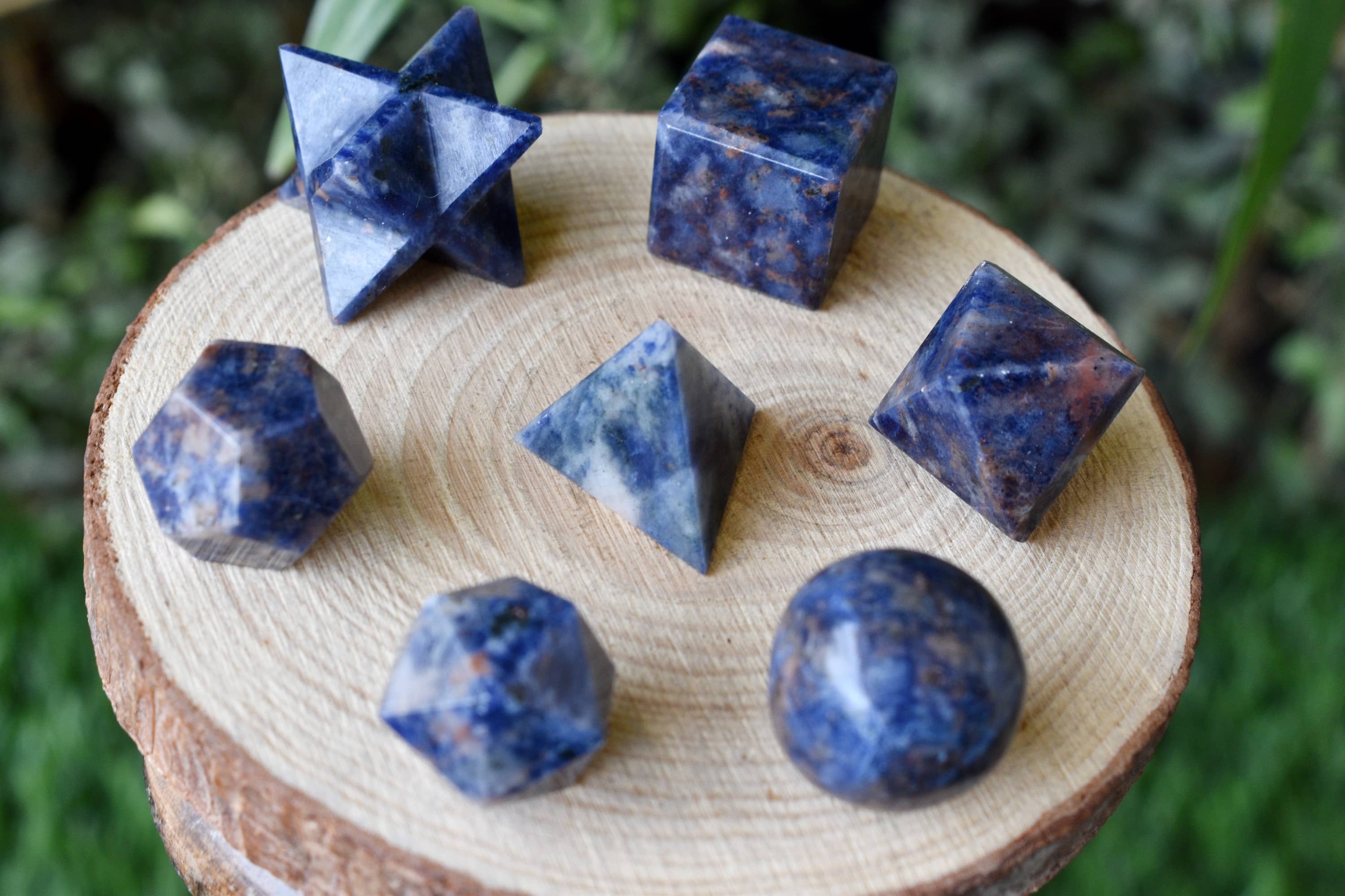 7 pcs Sodalite Platonic Solids Sacred Geometric Set, Crystal Geometry Set