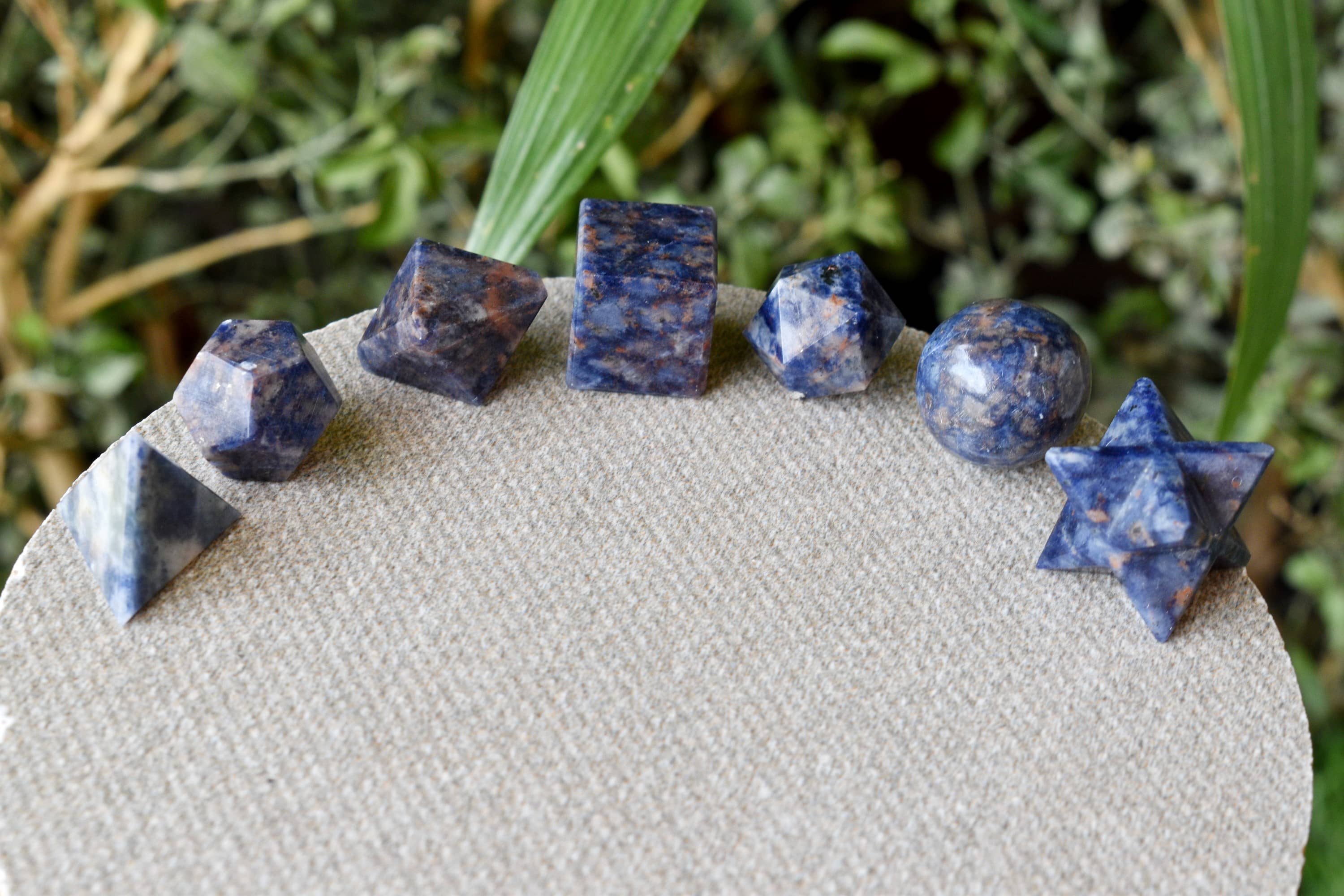 7 pcs Sodalite Platonic Solids Sacred Geometric Set, Crystal Geometry Set  DestGlow