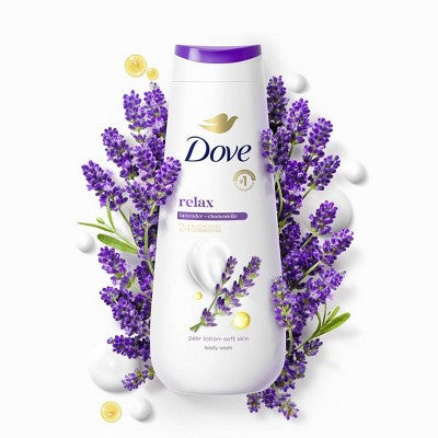 Dove Relax Body Wash Lavender &amp; Chamomile 24hr Lotion Soft Skin 20 fl oz - Imperfect Container by This is Beauty US