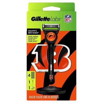 Gillette Labs Mens Special NFL Bengals Edition Shaving Razor with 4 Refills and Magnetic Stand - New