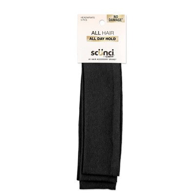 Scunci by Conair No Damage Stretch Fabric Headbands Black 5pcs - New by This is Beauty US