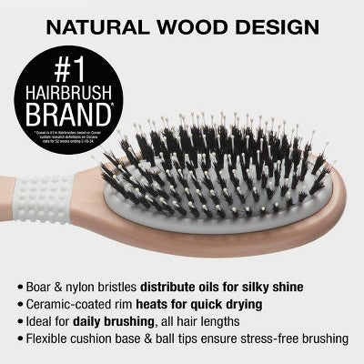 Conair Ceramic Wood Nylon &amp; Boar Bristle Cushion Hair Brush - Imperfect Box