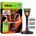 Gillette Labs Mens Special NFL Bengals Edition Shaving Razor with 4 Refills and Magnetic Stand - New