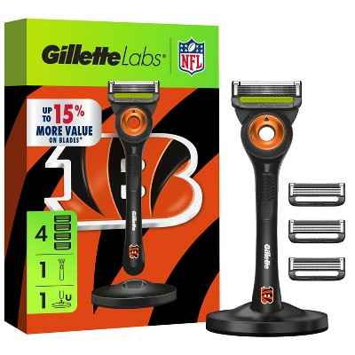 Gillette Labs Mens Special NFL Bengals Edition Shaving Razor with 4 Refills and Magnetic Stand - New